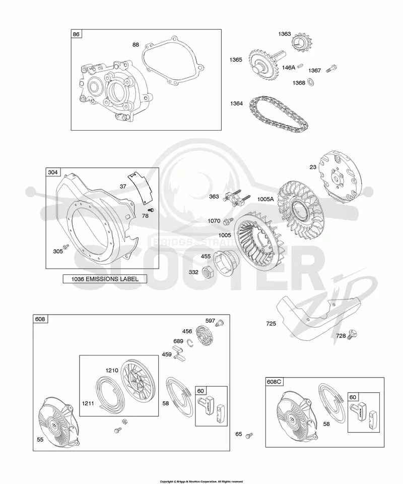 Blower Housing/Shrouds, Flywheel, Gear Reduction, Rewind Starter