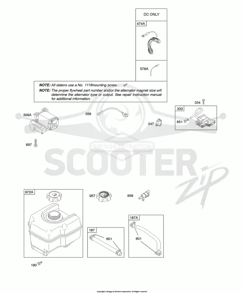 Alternator, Electric Starter, Fuel Supply, Ignition