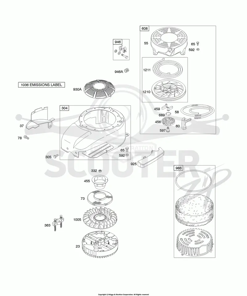Blower Housing/Shrouds, Flywheel, Rewind Starter
