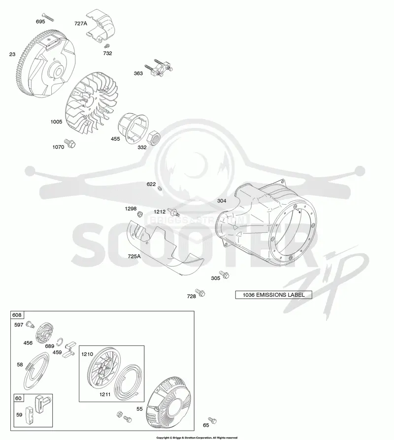 Blower Housing/Shrouds, Flywheel, Rewind Starter
