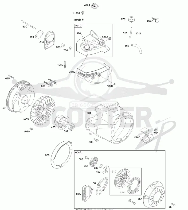 Blower Housing/Shrouds, Flywheel, Rewind Starter