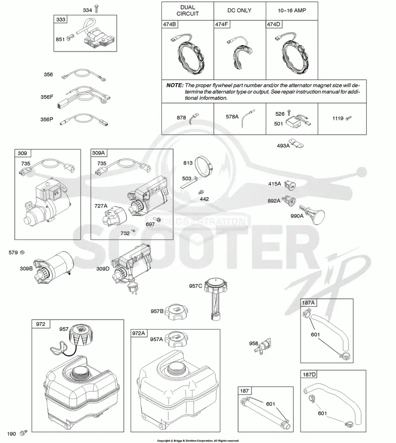 Alternator, Electric Starter, Fuel Supply, Ignition