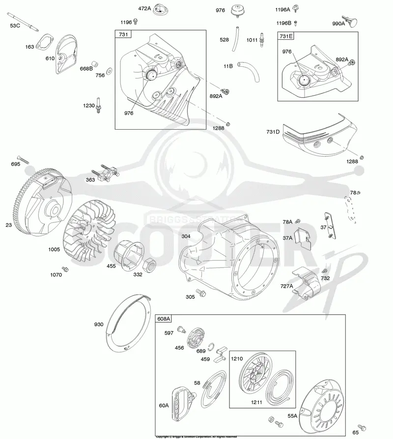Blower Housing/Shrouds, Flywheel, Rewind Starter