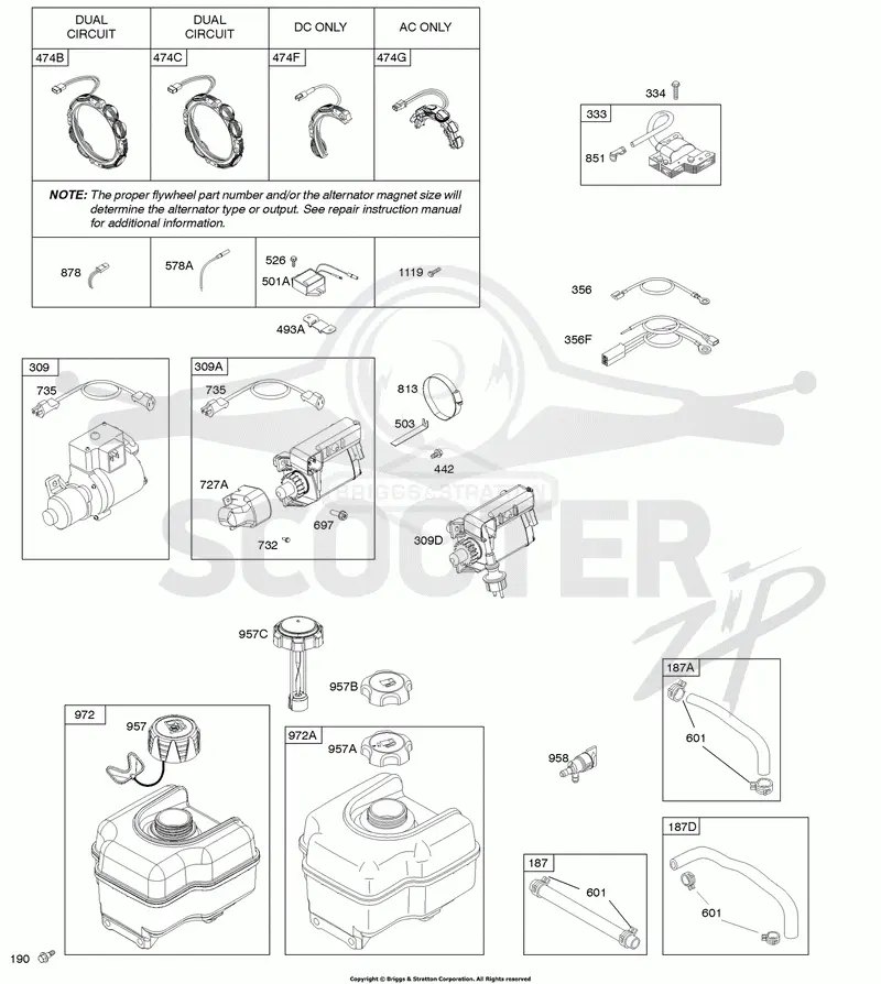 Alternator, Electric Starter, Fuel Supply, Ignition