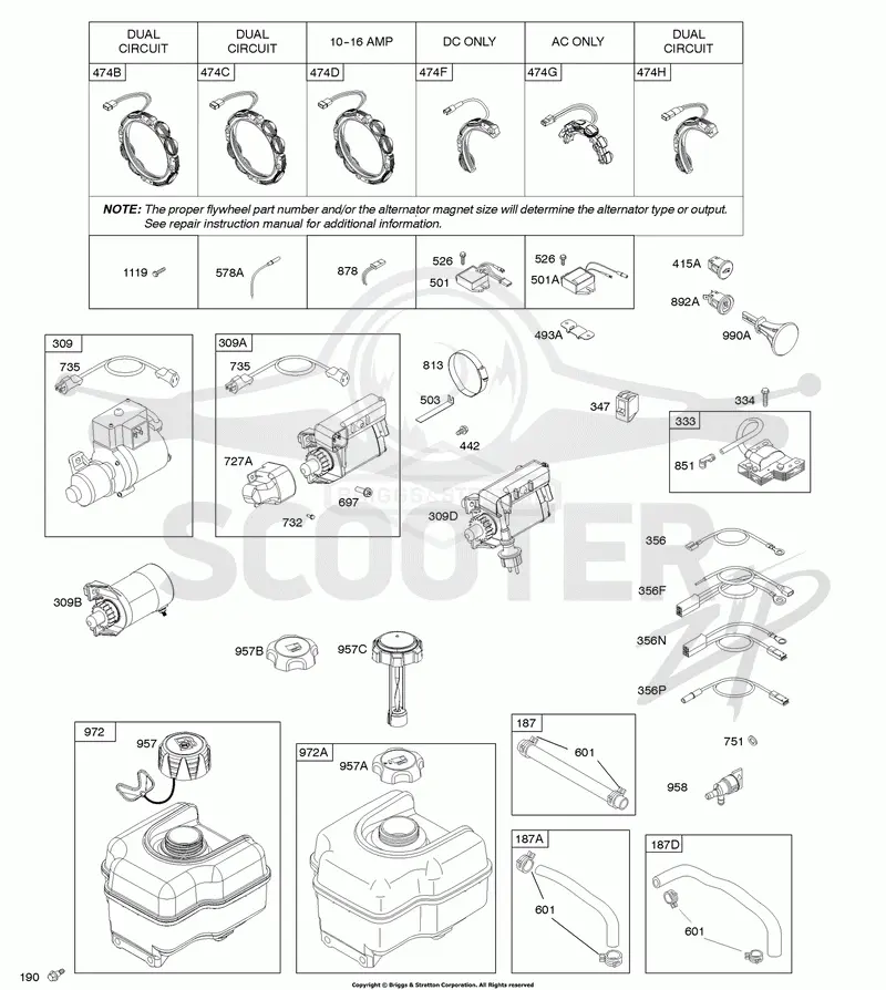 Alternator, Electric Starter, Fuel Supply, Ignition