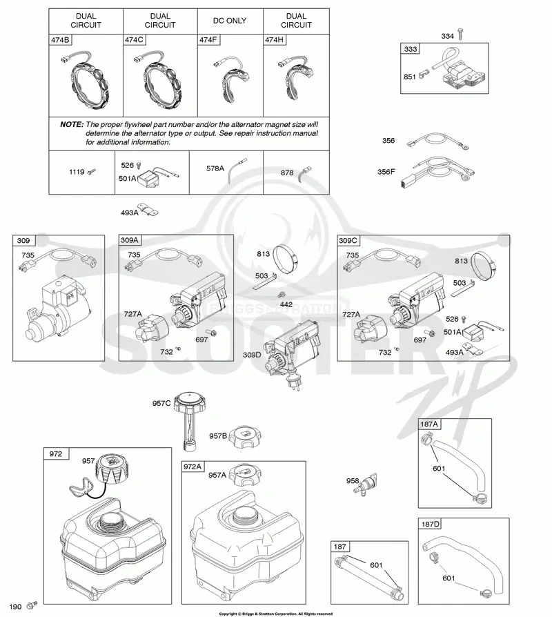 Alternator, Electric Starter, Fuel Supply, Ignition