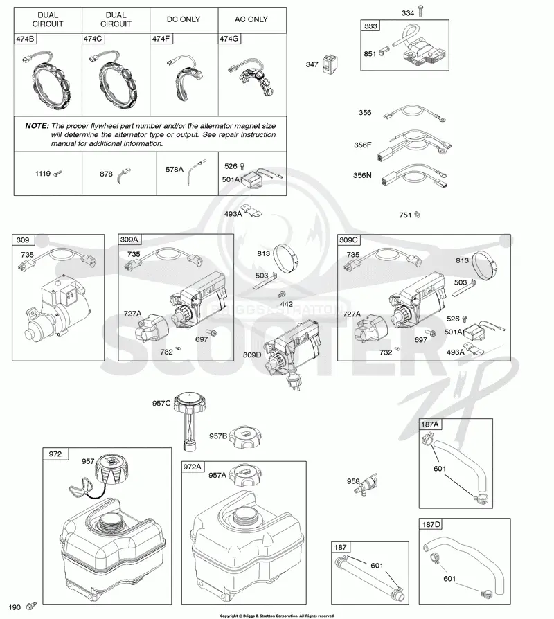 Alternator, Electric Starter, Fuel Supply, Ignition