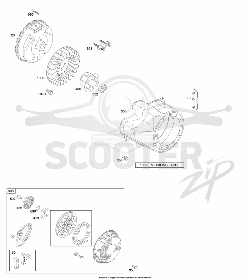 Blower Housing/Shrouds, Flywheel, Rewind Starter