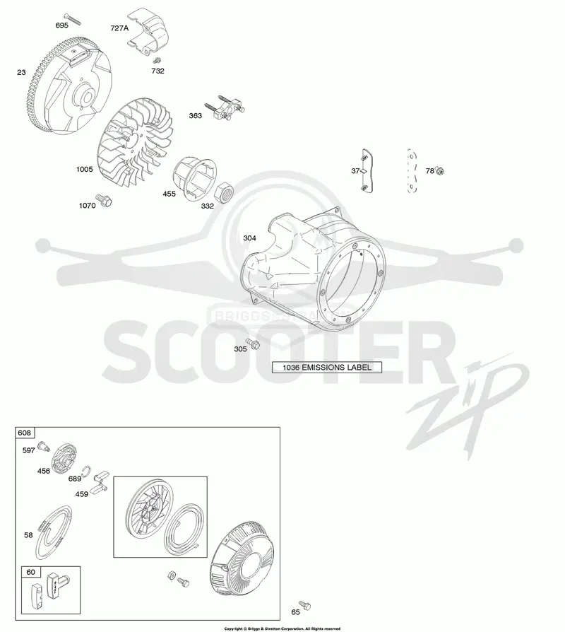Blower Housing/Shrouds, Flywheel, Rewind Starter