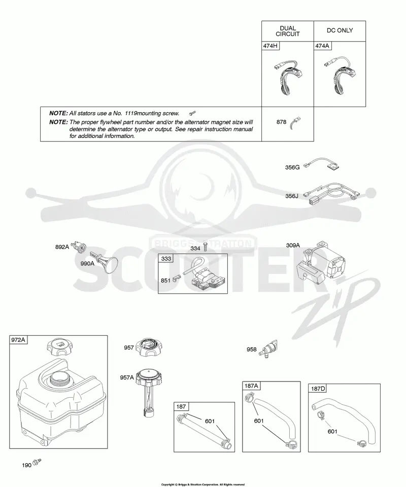 Alternator, Electric Starter, Fuel Supply, Ignition