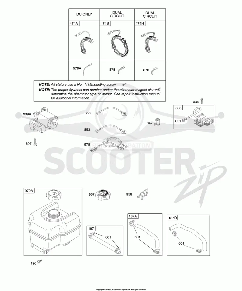 Alternator, Electric Starter, Fuel Supply, Ignition