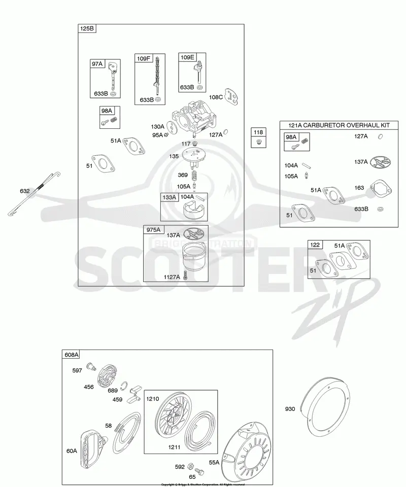 Carburetor, Kit - Carburetor Overhaul, Rewind Starter