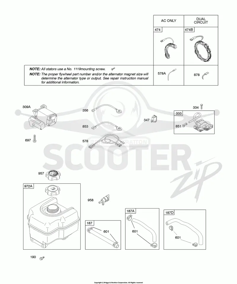 Alternator, Electric Starter, Fuel Supply, Ignition