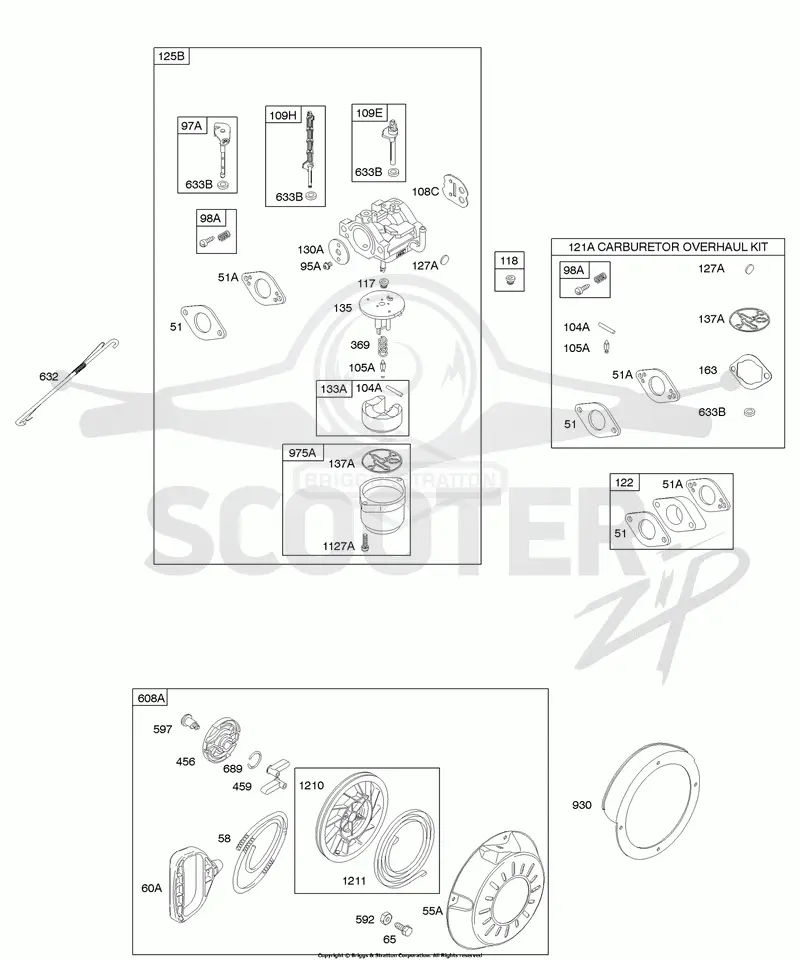 Carburetor, Kit - Carburetor Overhaul, Rewind Starter