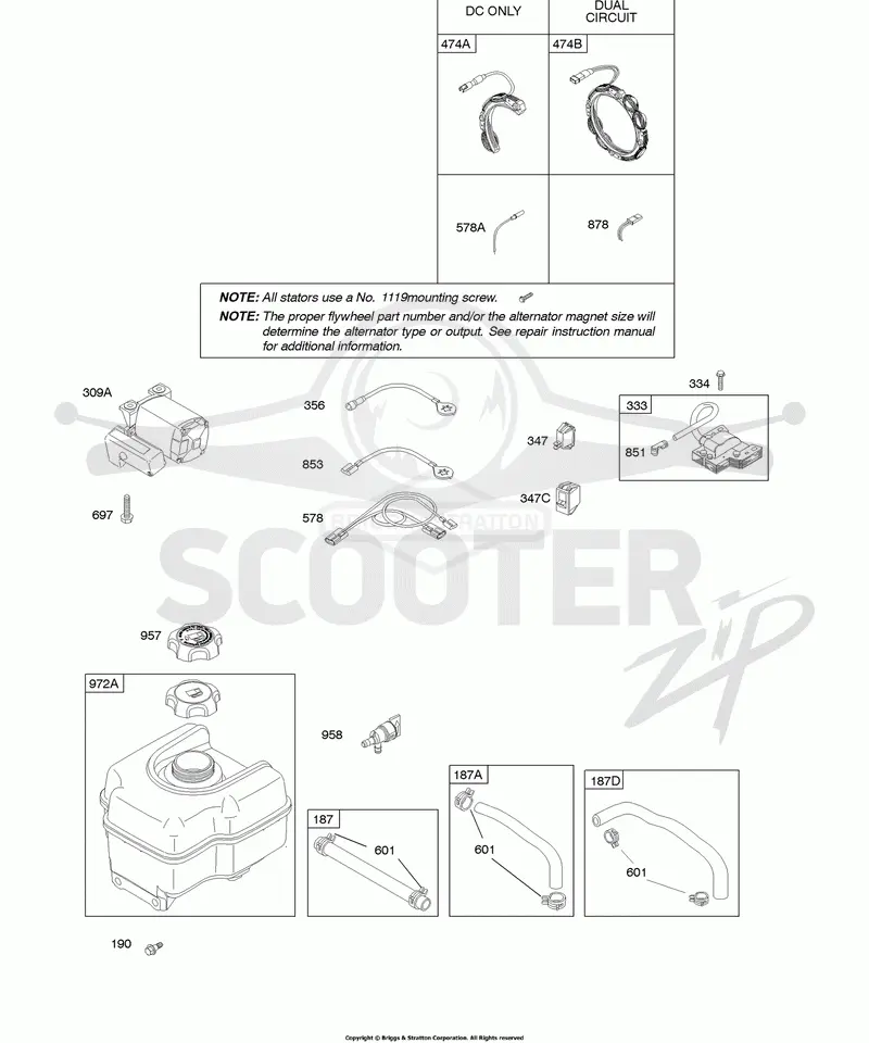 Alternator, Electric Starter, Fuel Supply, Ignition