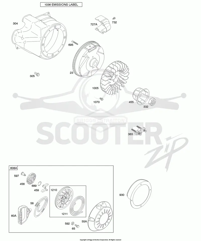 Blower Housing/Shrouds, Flywheel, Rewind Starter
