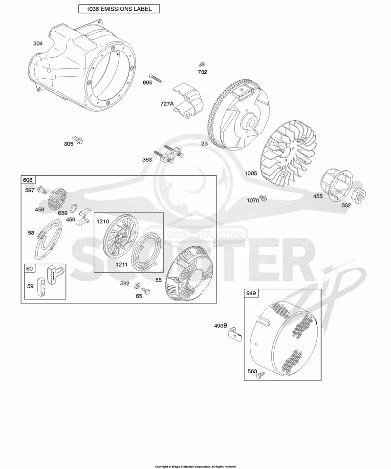 Blower Housing/Shrouds, Flywheel, Rewind Starter