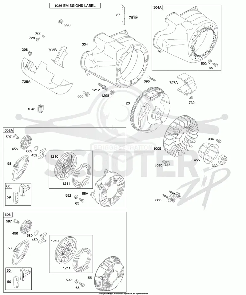 Blower Housing/Shrouds, Flywheel, Rewind Starter