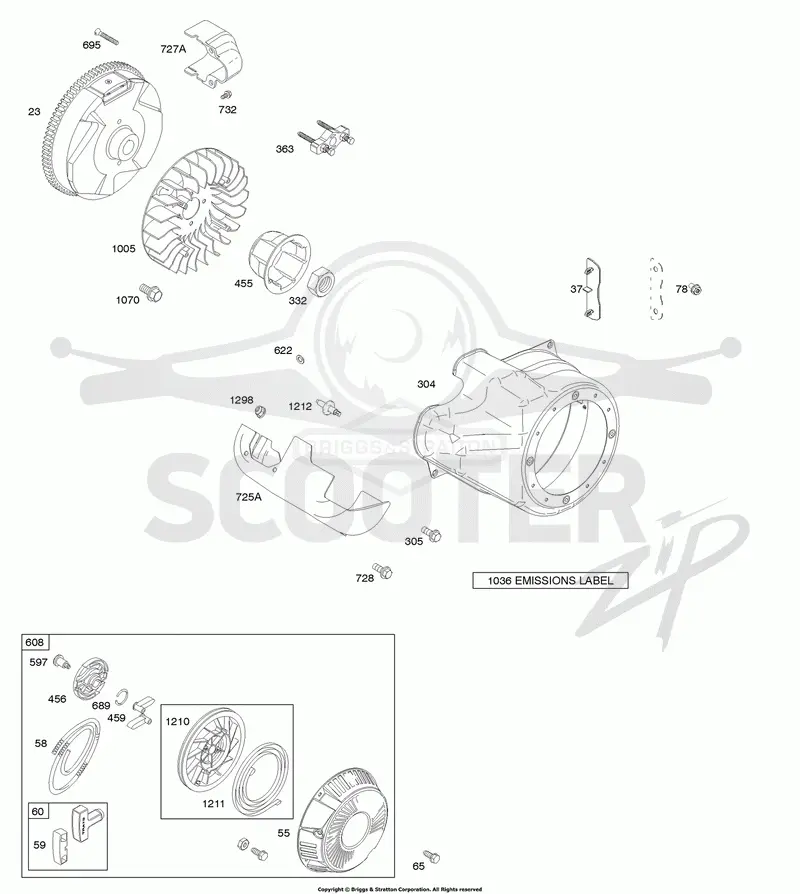 Blower Housing/Shrouds, Flywheel, Rewind Starter