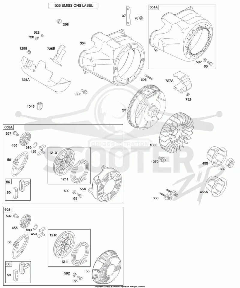 Blower Housing/Shrouds, Flywheel, Rewind Starter
