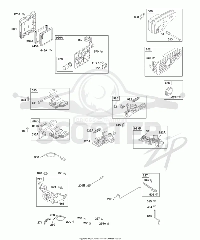 Air Cleaner, Controls, Electrical, Exhaust System, Flywheel Brake, Governor Spring, Ignition