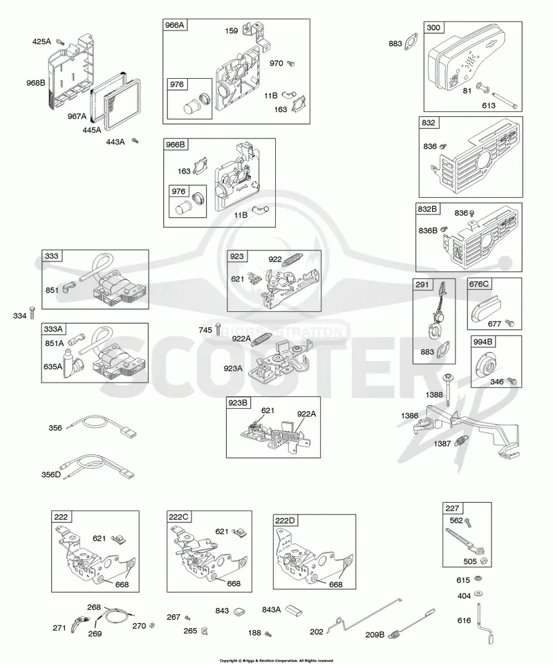 Air Cleaner, Controls, Electrical, Exhaust System, Flywheel Brake, Governor Spring, Ignition