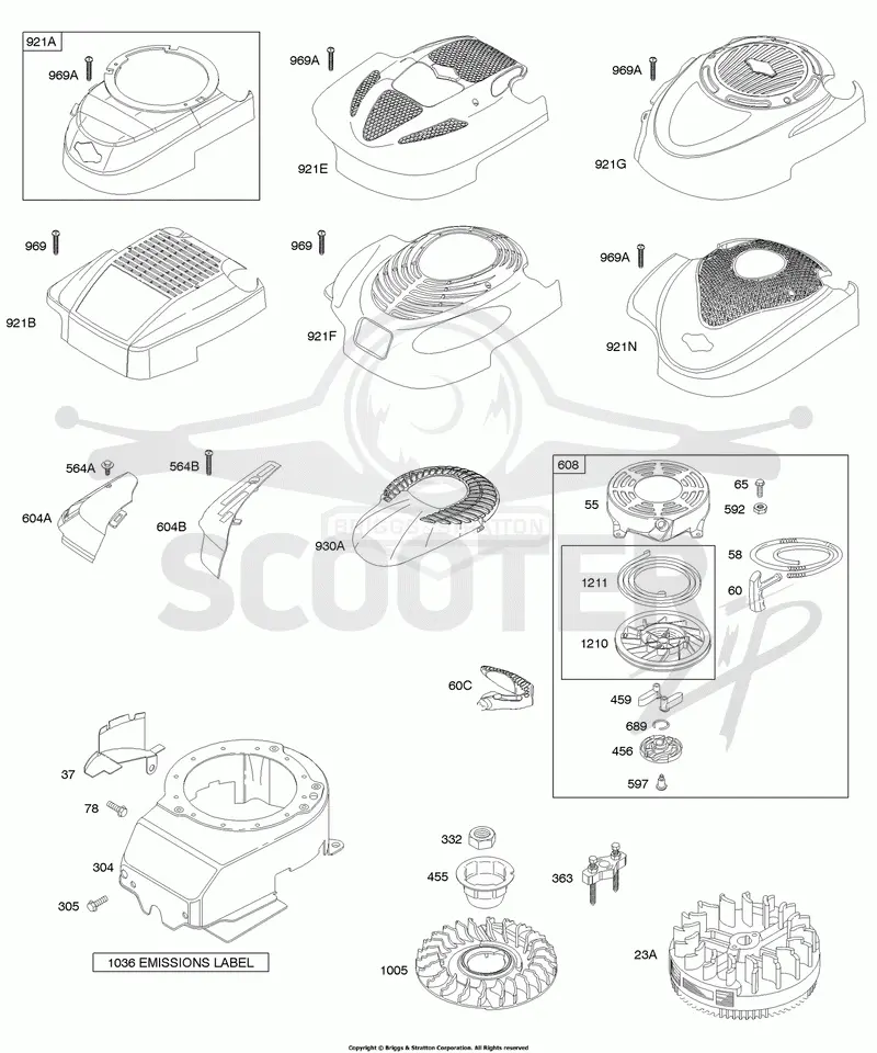Blower Housing/Shrouds, Flywheel, Rewind Starter