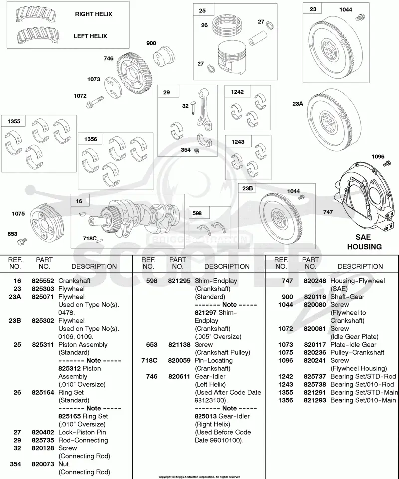 Piston/Rings/Connecting Rod, Flywheel, Crankshaft