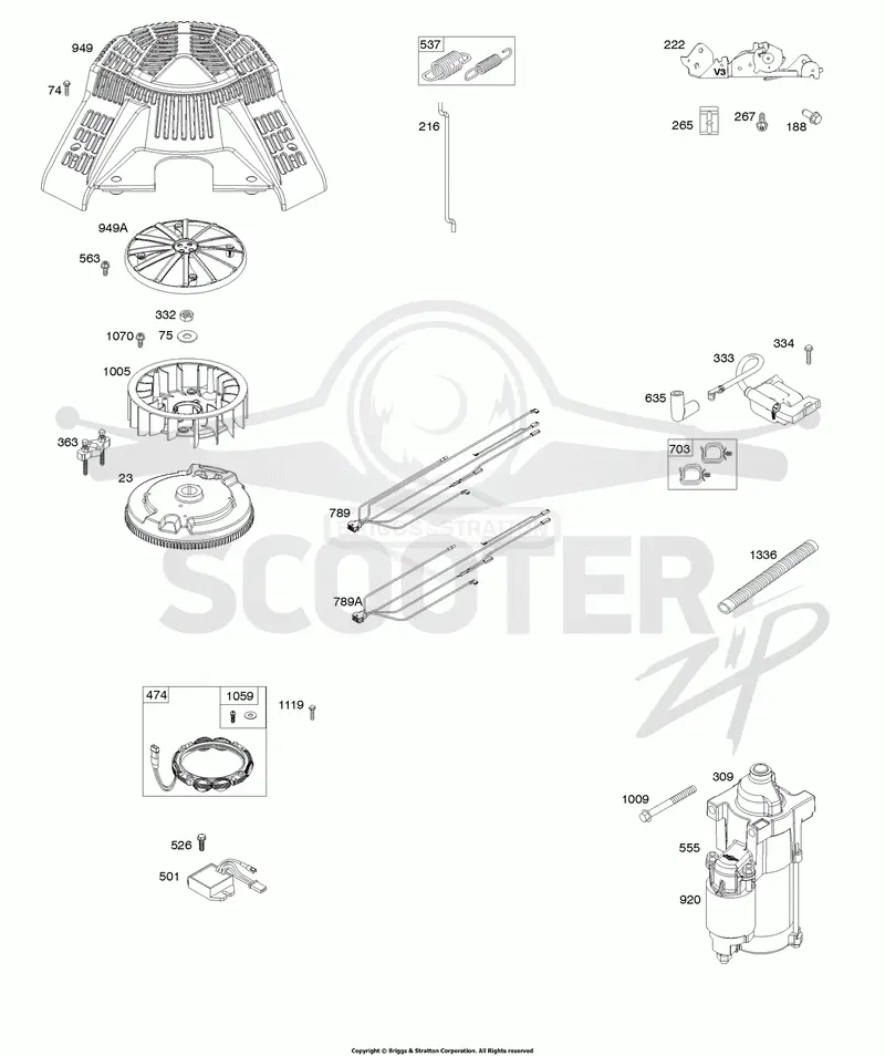 Flywheel, Controls, Wire Harness, Alternator, Starter