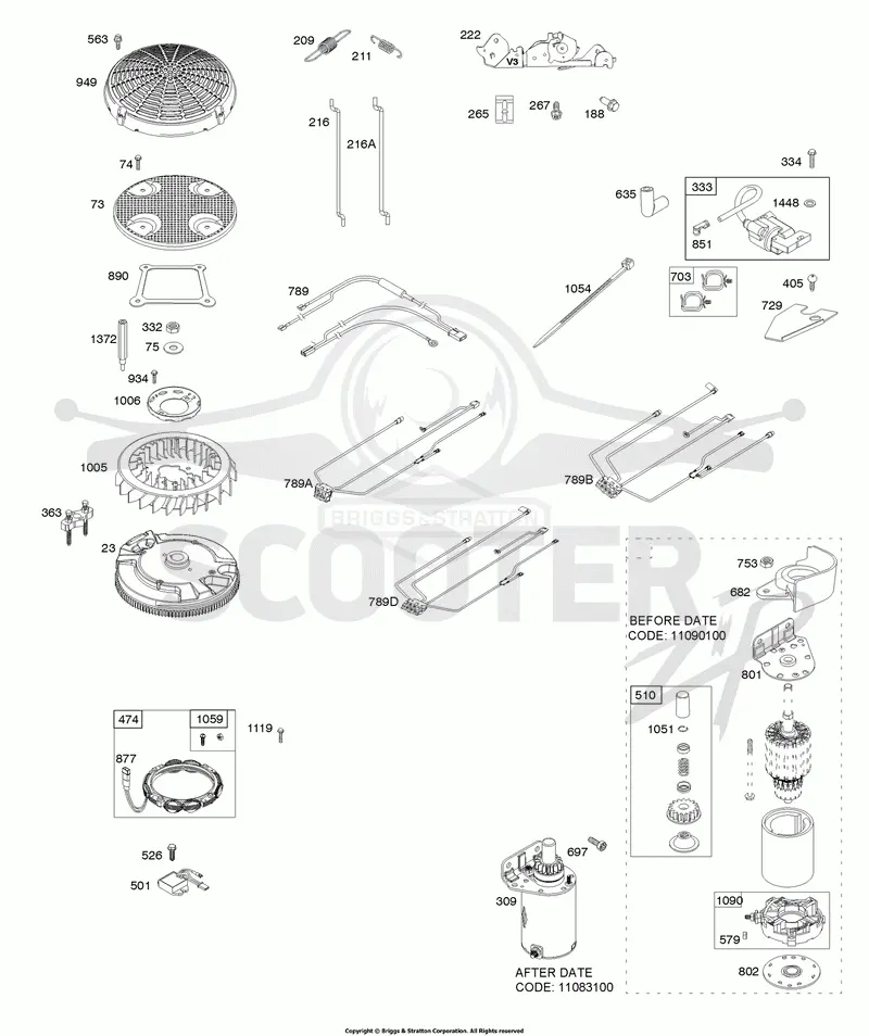 Flywheel, Controls, Wire Harness, Alternator, Starter