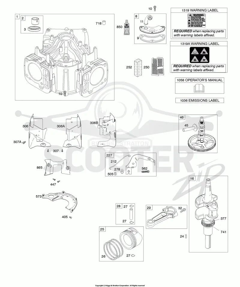 Cylinder, Crankshaft, Camshaft, Air Guides, Piston, Rings, Connecting Rod