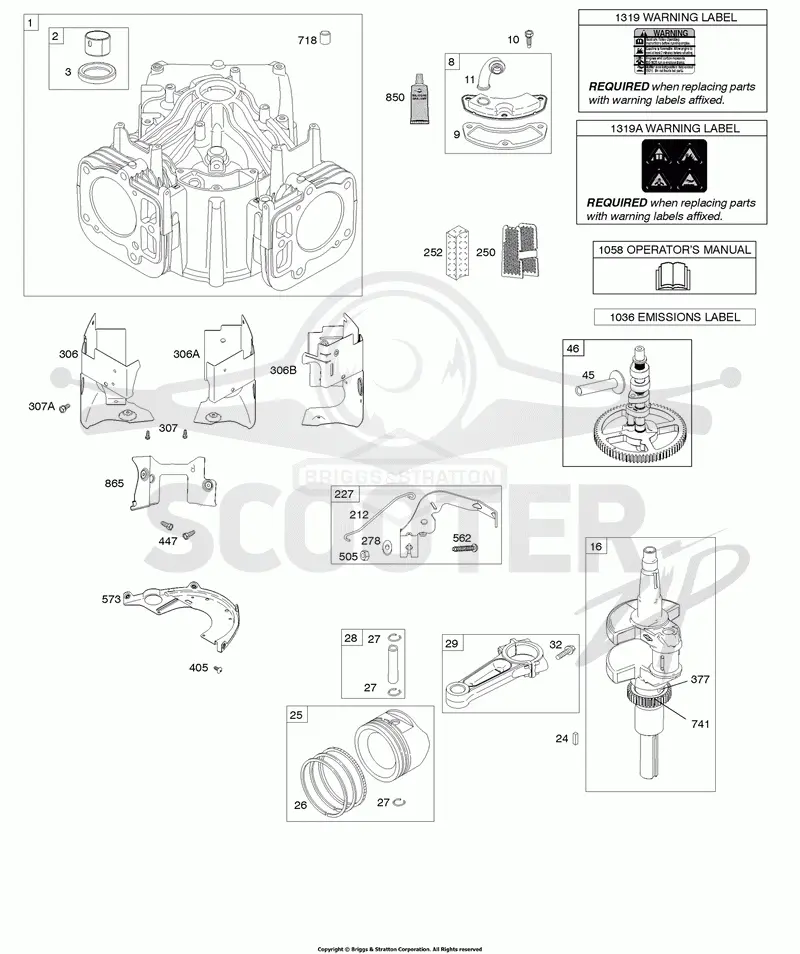 Cylinder, Crankshaft, Camshaft, Air Guides, Piston, Rings, Connectiong Rod