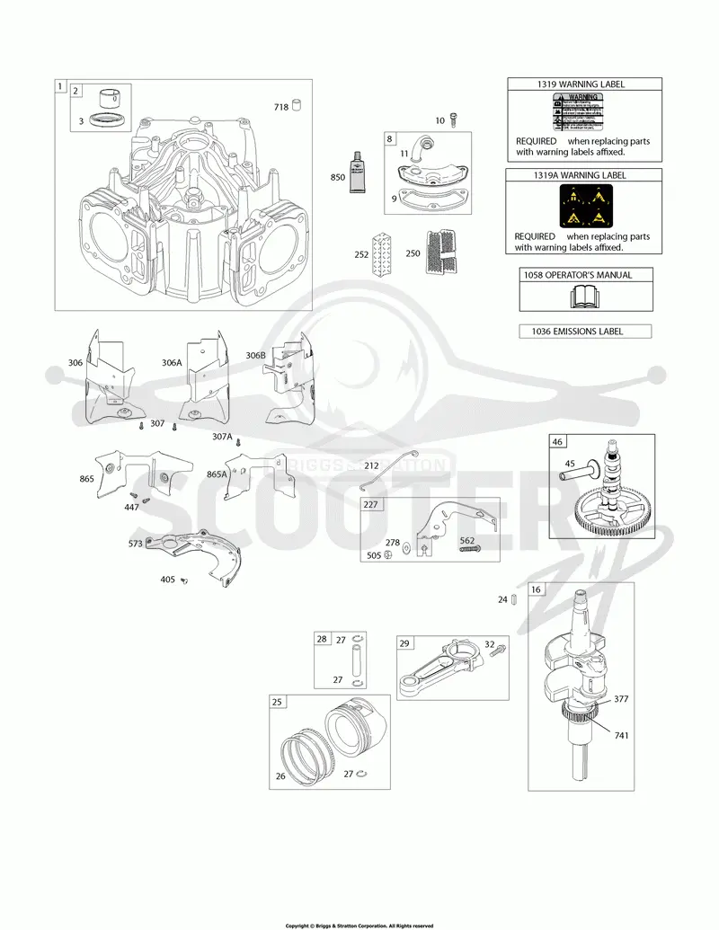Cylinder, Crankshaft, Camshaft, Air Guides, Piston, Rings, Connecting Rod