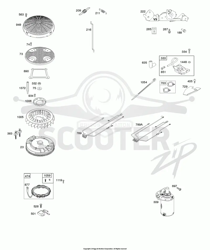 Flywheel, Controls, Wire Harness, Alternator, Starter