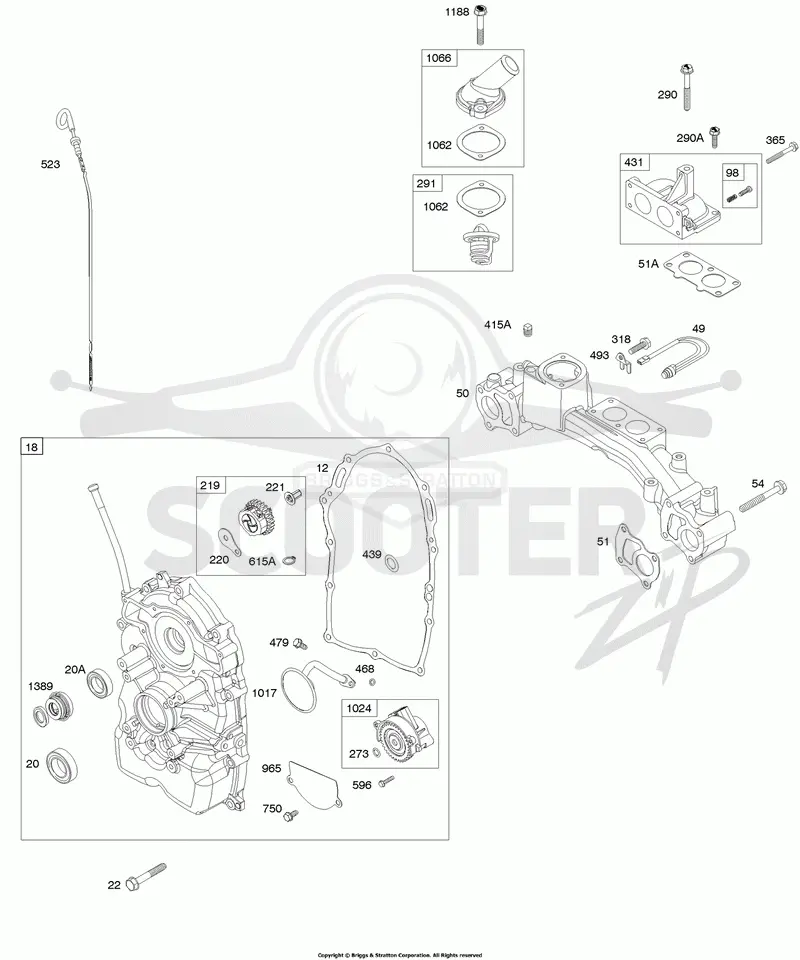 Crankcase Cover, Intake Manifold, Water Inlet