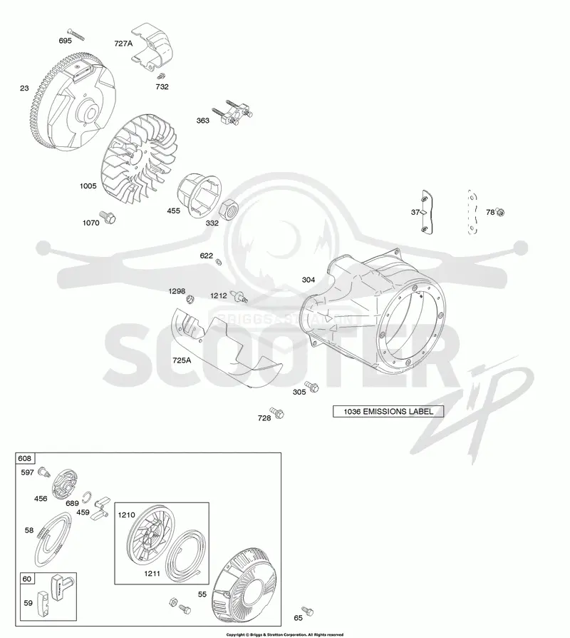 Blower Housing/Shrouds, Flywheel, Rewind Starter