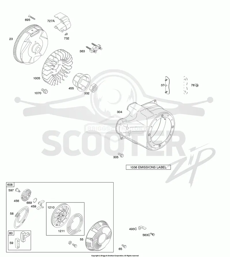 Blower Housing/Shrouds, Flywheel, Rewind Starter
