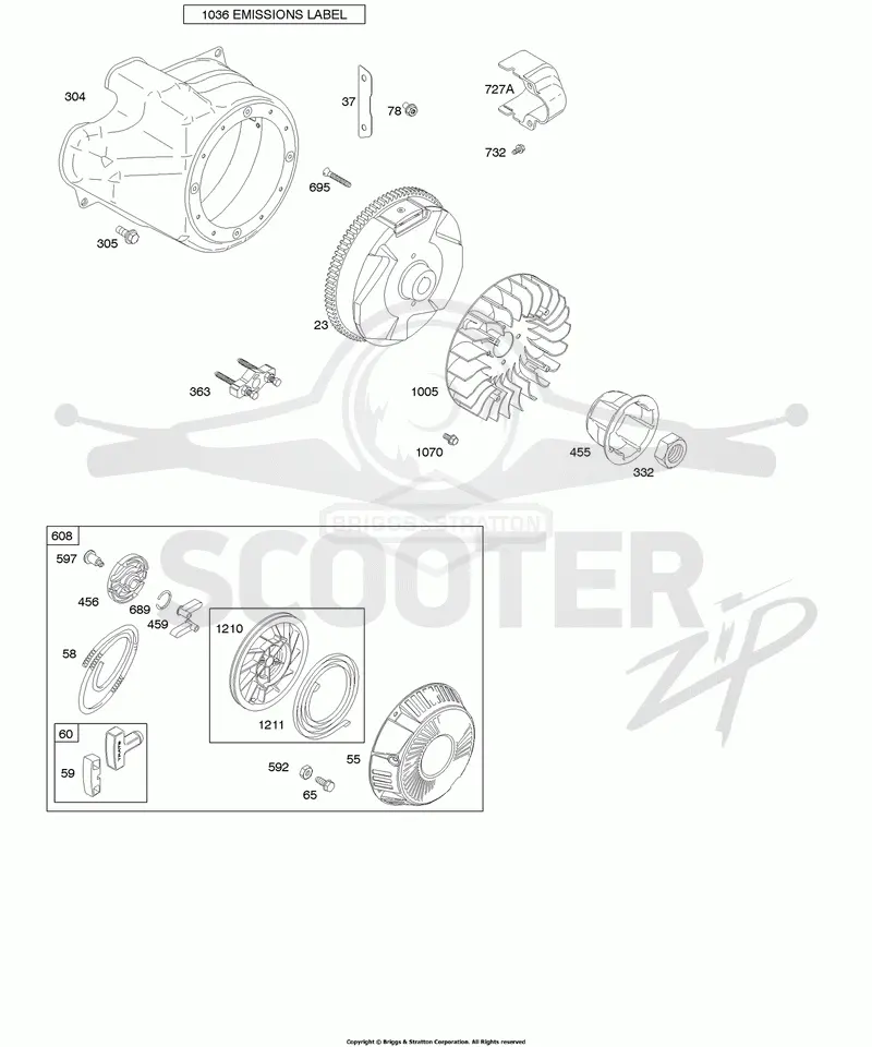Blower Housing/Shrouds, Flywheel, Rewind Starter