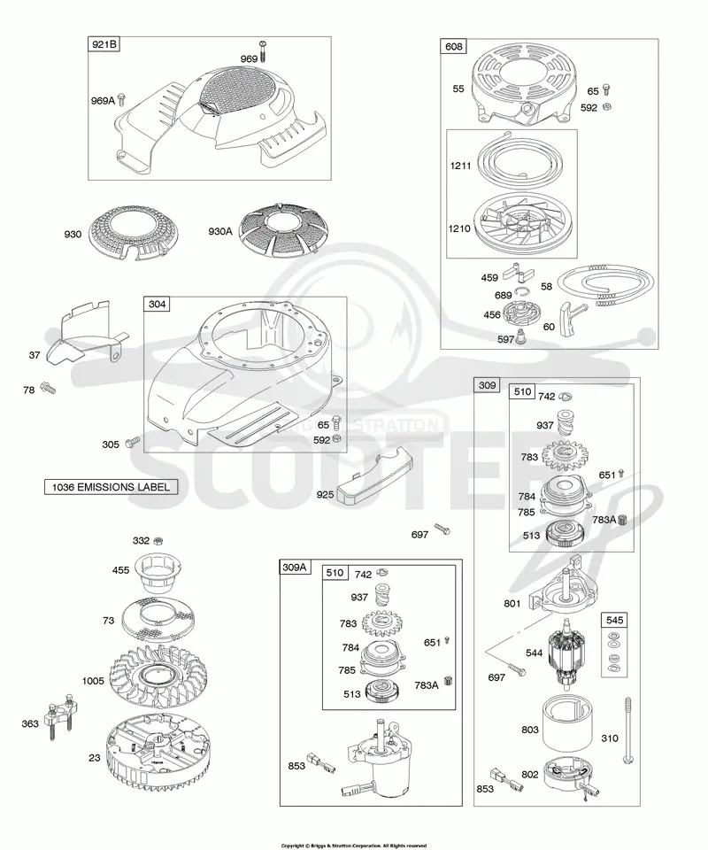 Blower Housing/Shrouds, Electric Starter, Flywheel, Rewind Starter