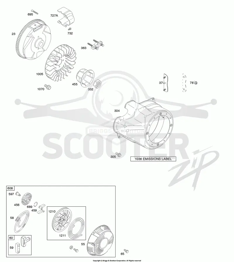 Blower Housing/Shrouds, Flywheel, Rewind Starter
