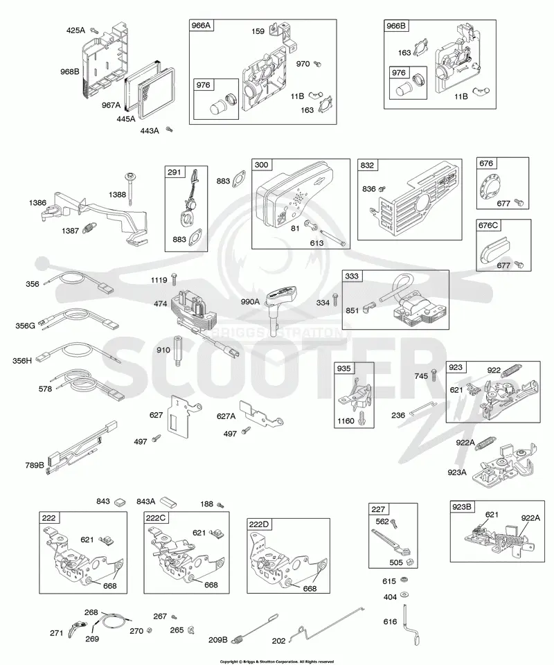 Air Cleaner, Alternator, Controls, Electrical, Exhaust System, Flywheel Brake, Governor Spring, Ignition