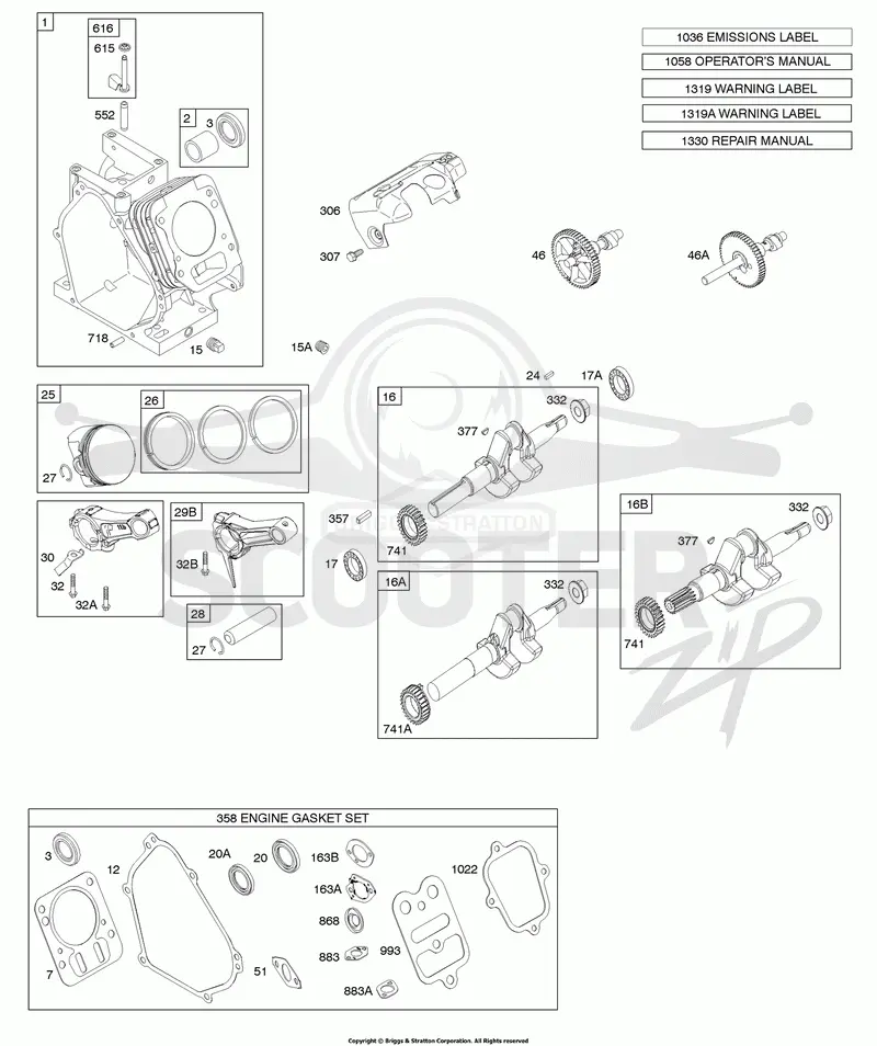 Camshaft, Crankshaft, Cylinder, Piston Group