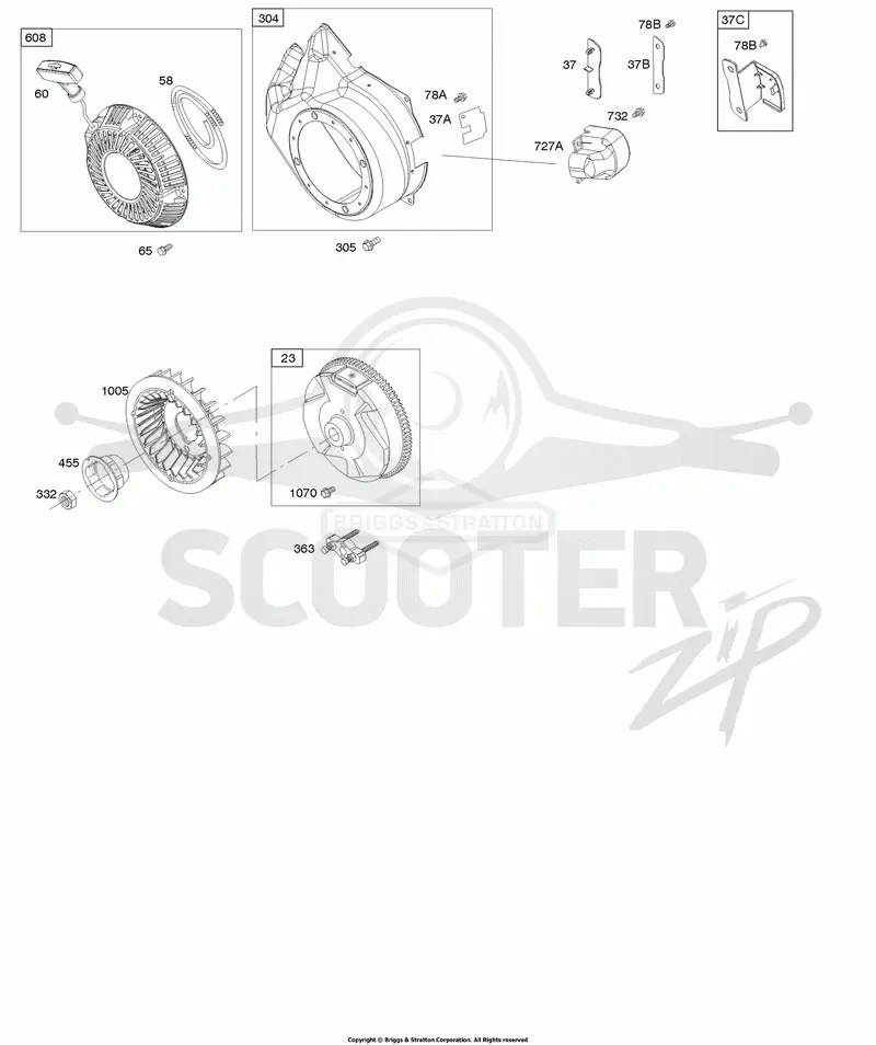Blower Housing/Shrouds, Flywheel, Rewind Starter