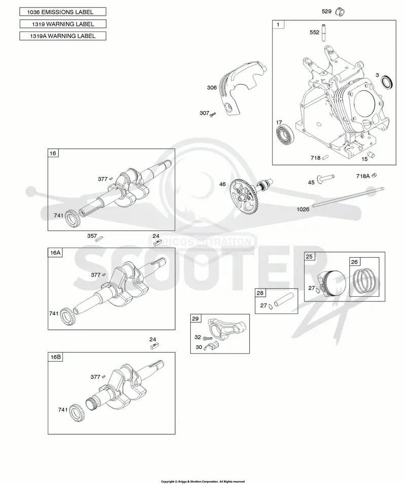 Camshaft, Crankshaft, Cylinder, Piston/Rings/Connecting Rod, Warning Label