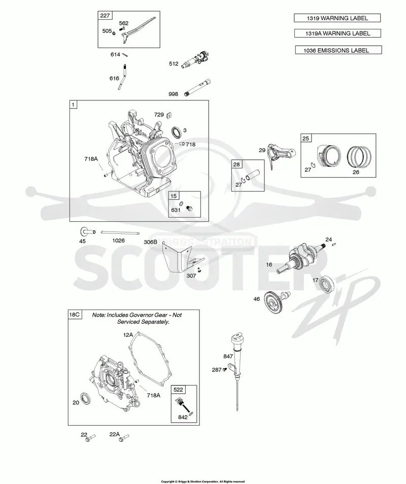 Camshaft, Crankcase Cover, Crankshaft, Cylinder, Lubrication, Operators Manual, Piston/Rings/Connecting Rod, Warning Label