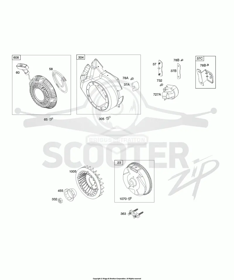 Blower Housing/Shrouds, Flywheel, Rewind Starter