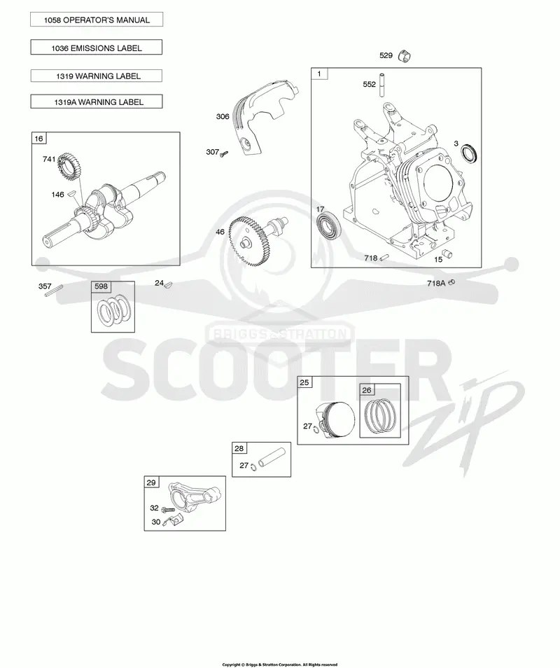 Cylinder, Lubrication, Camshaft, Operators Manual, Piston/Rings/Connecting Rod, Pin, Warning Labels