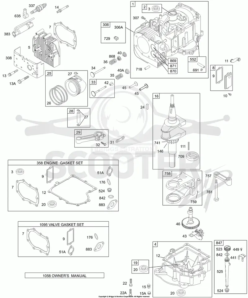 Cylinder, Head, Piston/Rings, Crankshaft, Gaskets, Sump, Counterweight