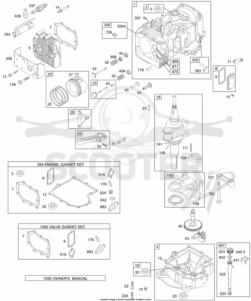Cylinder, Head, Piston/Rings, Crankshaft, Gaskets, Sump, Counterweight