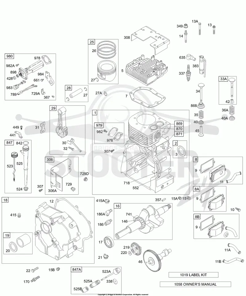 CRANKCASE COVER, CRANKSHAFT, BREATHER, CYLINDER, PISTONS, OIL